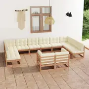 Solid Pinewood Lounge Set 12 Piece Multi Colours with/without Cushion vidaXL