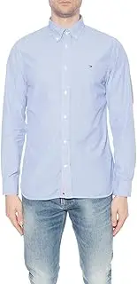 [Tommy Hilfiger] Men's Natural Soft POPLIN Stripe Shirt, Cobalt/White