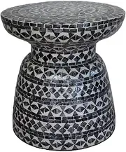 38cm Mother of Pearl Inlay Coffee Table Handcrafted Center Tables Living Room (Navy)
