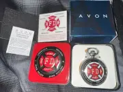 NIB US FIRE DEPARTMENT POCKET WATCH WITH CHAIN AMERICA'S BRAVEST/ READY/ WILLING