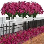 21 Bundles Artificial Outdoor UV Resistant Flowers No Fade Fake Rose Red