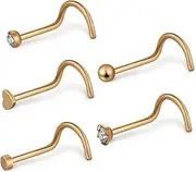 [BESTYASH] Nose Piercing Jewelry Set 5pcs Threadless Corkscrew Nose Rings Steel Elegant Occasions