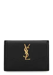 Saint Laurent Logo Pebbled Leather Wallet - Black - One Size One Size