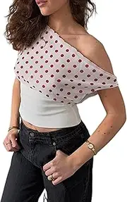 [YELAIVP] Polka Dot Off Shoulder Tops for Women Backless Tie Slim Waist Sleeveless Shirts Y2K Going Out Crop Tank Top