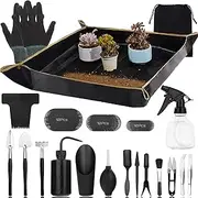 SUMYOUNG Succulent Tools Kit,57 Pcs Mini Garden,Bonsai Tree Kit Plant Accessories Indoor Gardening Hand with Repotting Mat, for Care,Gardening Gifts Men & Women, Black