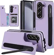Nexue for Samsung Galaxy Z Fold 3 Wallet Case with S Pen Holder,PU Leather Case with Card Slot Double Magnetic Clasp Flip Case Cover for Samsung Galaxy Z Fold 3,Purple