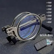Metal Round Square Anti Blue Light Folding Reading Glasses for Men +1.0 To +4.0 Diopter silver square 400