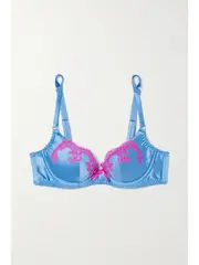[Agent Provocateur] Agent Provocateur - Molly Leavers Lace-trimmed Stretch-silk Satin Underwired Bra - Blue - 30D 30D Blue