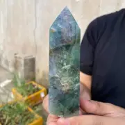 410G Natural Fluorite Obelisk Quartz Crystal Wand Tower Point Healing.