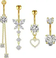 Briana Williams 14g Belly Button Ring Dangle Belly Button Rings Piercing Jewelry Surgical Stainless Steel Clicker Belly Navel Rings Piercing Jewelry for Women Heart Butterfly Diamond Silver Gold
