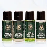 Old Tree Neem & Aloevera Travel Toiletries 20ml, (Set of 25-100Pcs) | Shampoo, Conditioner, Bath Gel, Moisturizer for Men and Women | Travel Size Toiletries Kit for Hotel Amenities