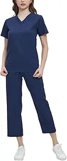 [ａ aternee] Women Scrubs Set Nurse Uniform Set Work Clothes Scrubs Top and Pants Nursing Uniforms Scrubs for Beauty Salon Operating Room