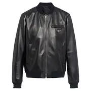 [Prada] Prada Leather Bomber Jacket 48 IT BLACK