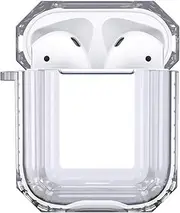 Air Smart Headphones Bluetooth Earphone Wireless Earphones Charging Box Transparent TPU Protective Case for Apple AirPods 1/2(Black) (Color : White)