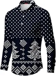 [Generic] Summer Blouse Autumn Winter and Christmas 3D Printing Comfortable Fashion Personality Versatile Leisure Full Print Button Down Long Sleeved Shirt Rayon Long Sleeve Top