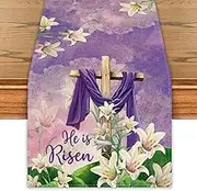 Easter Table Runner He is Risen Table Cover Spring Bunny Rabbit Decor Happy Easter Decorations for Home Party