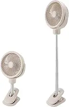 Telescopic Desk Fan,4 Speeds Quiet USB Rechargeable Automatic Oscillating Desk Clamp On Fan Portable Small Standing Table Fan with LED Night Light for Home Camping Office