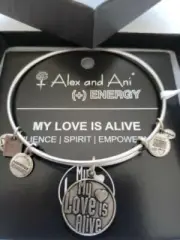 Alex and Ani MY LOVE IS ALIVE Silver Tone Charm Bangle New w Tag Card & Box