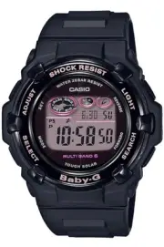 Baby-G Casio Women's Solar Radio Watch Black LED Light 20ATM GMT