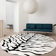 Round Soft Area Rug 160 cm, Washable Rugs Indoor Non Slip Carpet Kitchen Living Room Bedroom Dining Modern Abstract Stripes Cream, Black,