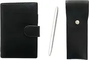 Eco B7 Leather Mini Notebook and Round Button Pen Case Black Brass Dacapo Streamline Ballpoint Pen Set Pearl Shaft LS002B-BRSB-TK12-P