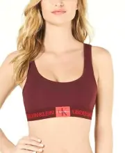 Calvin Klein Monogram Unlined Bralette Burgundy Red Phoebe QF4918-507 Sports Bra