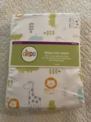 Circo Target Fitted Crib Sheet~White w/ Jungle Animals 100% Soft Cotton~NWT