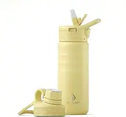 IDEUS Vacuum Insulated Water Bottle, Stainless Steel Double Wall Flask Metal Sports Canteen with Leak-Proof Straw Screw Cap (Light Yellow, 18oz (540ml))
