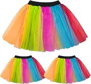 FUIPVGI 3 Pcs Ladies Neon Tutu Skirt, 80s Costume Neon Party Accessories, Rave Retro Outfit,Hen Party Running Costume 1980s, Tutu Fairy, Women Neon Tutu Skirt, Ladies Fancy Dress Costume Set