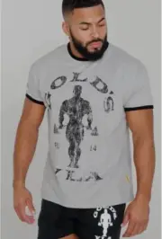 YOUNGLA (SOLD OUT) - 4009 - GOLDS GYM RINGER TEES - HEATHER GREY - LARGE