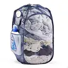 Collapsible Mesh Pop Up Laundry Hamper with Sturdy 1 Pack Blue (Drawstring)