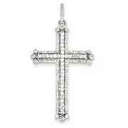 14k White Gold Real Diamond Budded Cross Pendant