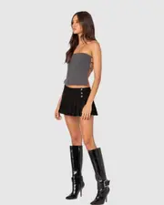 EDIKTED Womens Pinstripe Open Back Strapless Top GREY-AND-WHITE