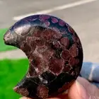 62G Natural Fireworks Red Garnet sphere Quartz Crystal moon-shaped healing