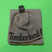 NEW Timberland Logo Jacquard Scarf & Beanie Gift Set Gray Reversible SHIPS FREE