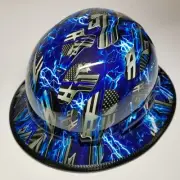 full brim hard hat custom hydro dipped IN BLUE LINE ICE SKULLS BRIM GUARD