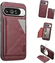 JIAONASHIJIA Fit for Google Pixel 8a Case-Leather Magnet Wallet-RFID Blocking-2 in 1 Detachable Credit Card Holder-Shockproof Cover-Card Slots.Red