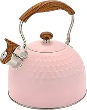 Stovetop Whistling Tea Kettle 85OZ / 2.5L Food Grade Stainless Steel Teapot with Wood Grain Handle,Loud Whistling Kettle for Gas and Induction Cooktops Large Capacity Efficient Heat Conduction Pink