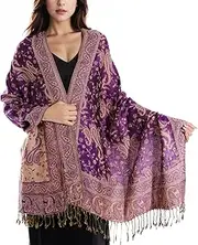 [Lamca] Women Pashmina Shawls and Wraps Scarf Soft Silky Reversible Paisley Scarves Shawl for Women UK
