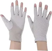 [WRITWAA] 1pair Uv Half Finger Sunblock Gloves for Women Lightweight Workout Mittens for Cycling and Climbing Grey Color