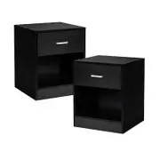 Costway 2 x Wood Besdside Table Storage Nightstand Cabinet w/Drawer & Open Shelf Black