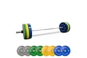 120kg Pro Olympic Barbell + Coloured Bumper Weight Set with Clips