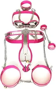 HCUDFN 5Pcs/Set Stainless Steel Chastity Belt Bondage Kit Bra Handcuffs Collar Chastity Device Sex Toys for Men Women(Waist 60~90cm)