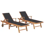 Sun Loungers 2 pcs with Anthracite Cushion Solid Teak Wood vidaXL