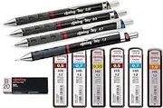 rOtring Tikky Mechanical Pencil (Black Barrel, Set of 4) HB 0.7/0.5/0.35/1.0 + Refills and Eraser B20