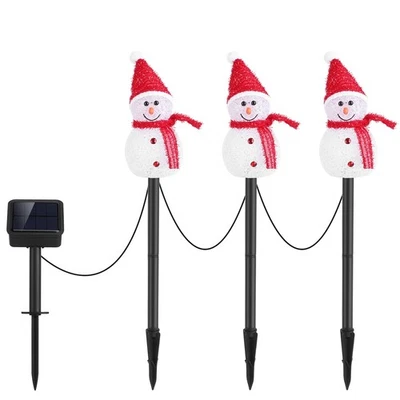 1Pc Solar Powered Lamp 3 Snowmen Outdoor Decorative Christmas Lamp Garden Sta...
