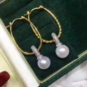 gorgeous 10-11mm south sea round white pearl earring 925s(mj)