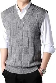 [Gsywaipei] Men's Loose Pullover Vest V-Neck Knitwear Men Vests Sleeveless Lightweight Sleeveless Cotton Sweater Tank, Grey, XXL