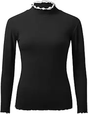 [HieoAnir] Womens Thermal Tops Long Sleeve V Neck Spring and Autumn High Neck Bottoming Womens Long Sleeve Casual Loose T Shirt Dress Womens Cotton Long Sleeve T Shirt Thermal Underwear Top for Women E Cold
