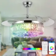 Teracfan 48" Crystal Ceiling Fan with Lights and SpeakerChrome Retractable Ce...